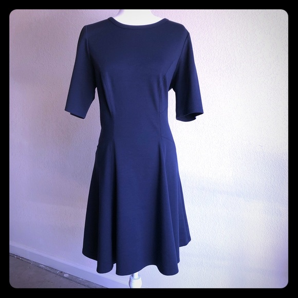 Sharagano Dresses & Skirts - Flattering Navy fit and flare dress in cotton knit